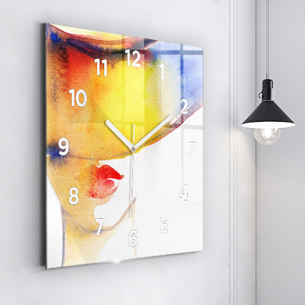 Square wall clock Woman in a hat