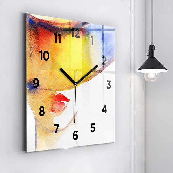 Square wall clock Woman in a hat