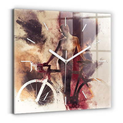 Square wall clock Woman and bike