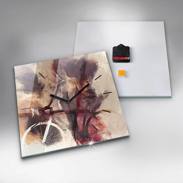 Square wall clock Woman and bike