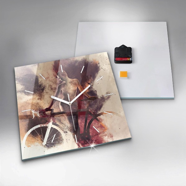 Square wall clock Woman and bike