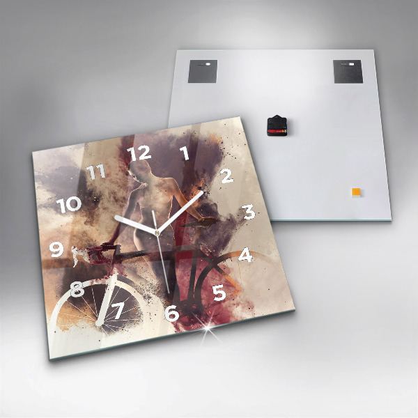 Square wall clock Woman and bike