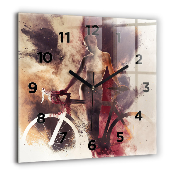 Square wall clock Woman and bike