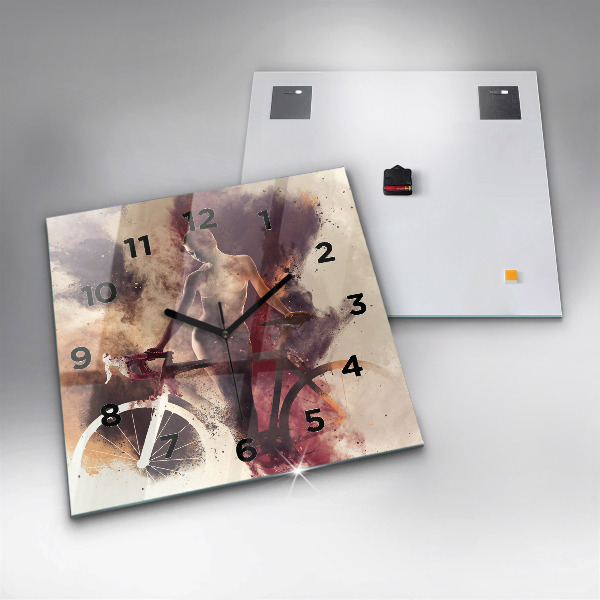 Square wall clock Woman and bike