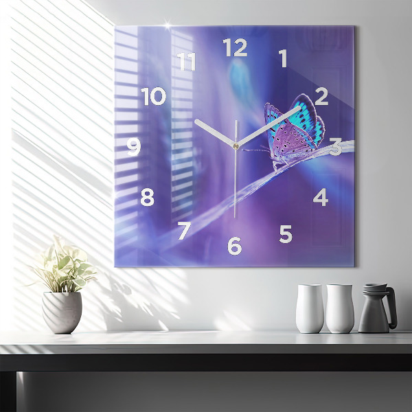 Square wall clock Butterfly on the grass