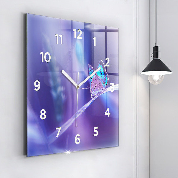 Square wall clock Butterfly on the grass