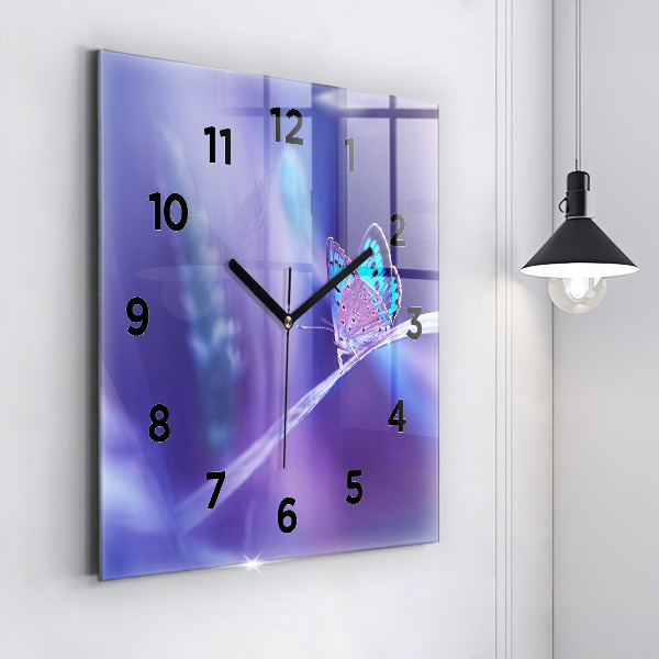 Square wall clock Butterfly on the grass