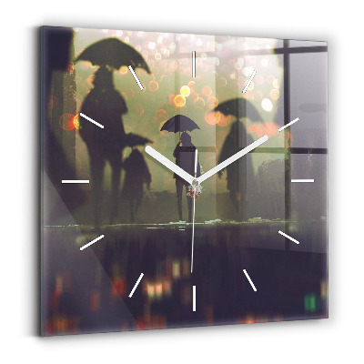 Square wall clock People with umbrellas