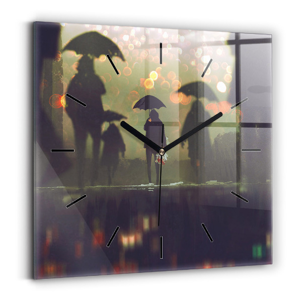 Square wall clock People with umbrellas