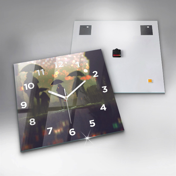 Square wall clock People with umbrellas