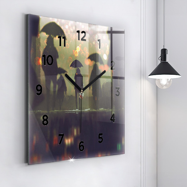 Square wall clock People with umbrellas
