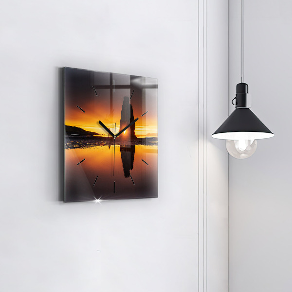Square wall clock Runner and sunset