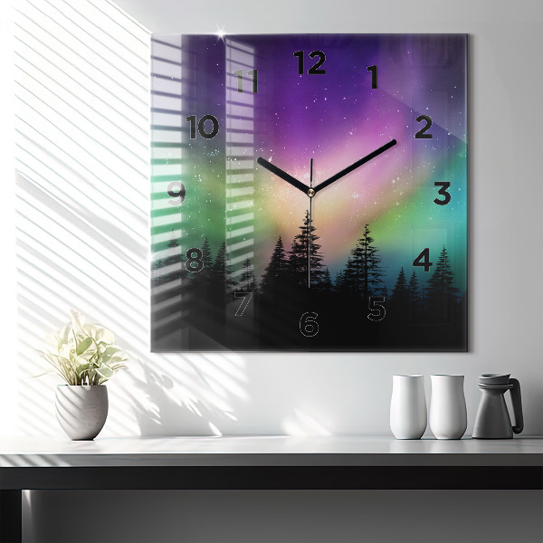 Square wall clock Northern lights