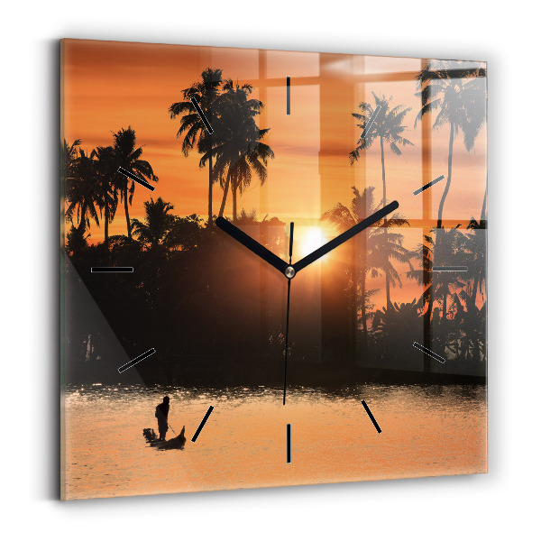Square wall clock Sunset and palm trees
