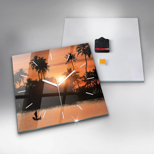Square wall clock Sunset and palm trees