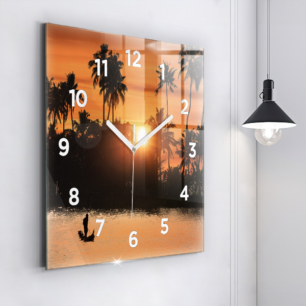 Square wall clock Sunset and palm trees