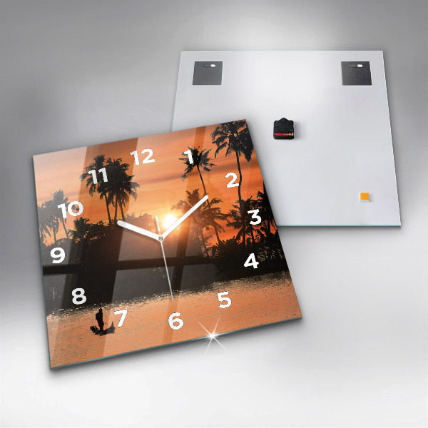 Square wall clock Sunset and palm trees