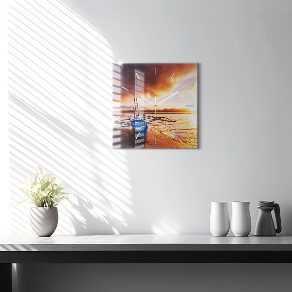 Square wall clock Boat and sunset