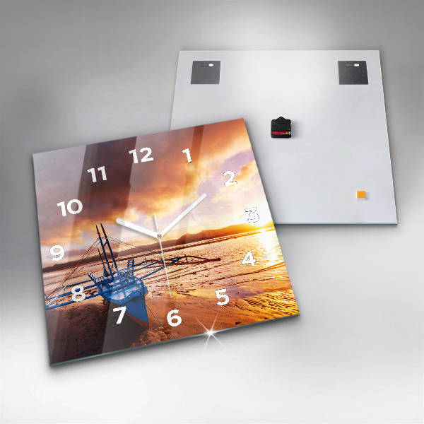 Square wall clock Boat and sunset