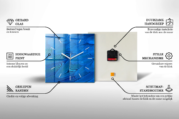 Square wall clock Headphones and sound waves