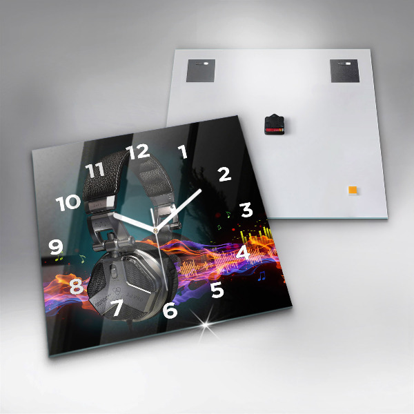 Square wall clock Headphones and sound waves
