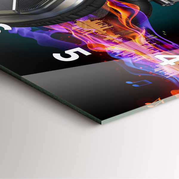 Square wall clock Headphones and sound waves