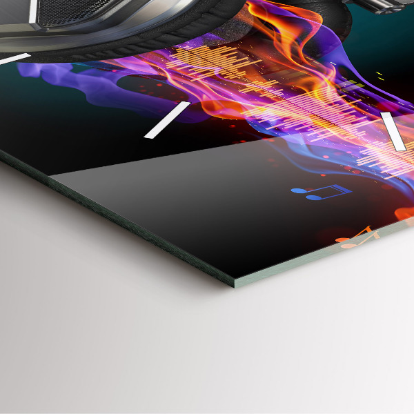 Square wall clock Headphones and sound waves