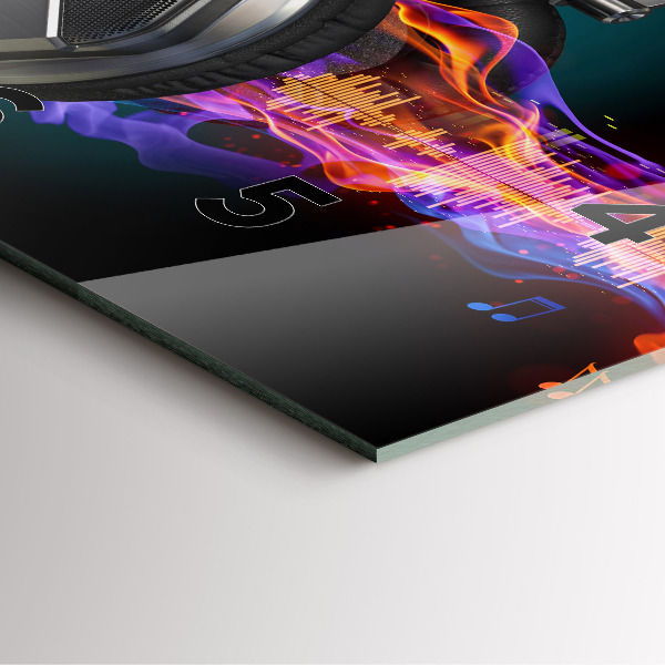 Square wall clock Headphones and sound waves