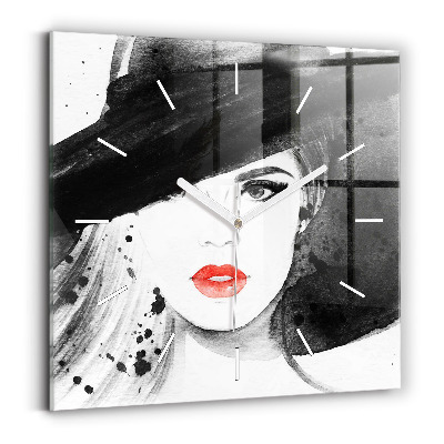 Square wall clock Woman in a hat
