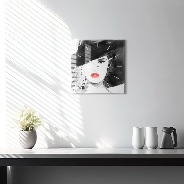 Square wall clock Woman in a hat