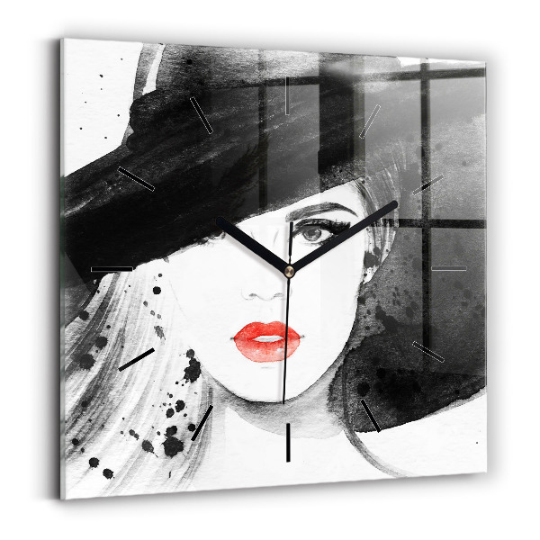 Square wall clock Woman in a hat