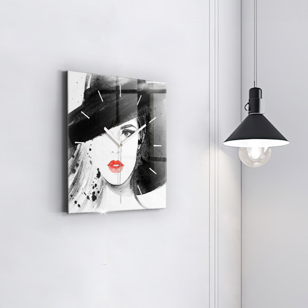 Square wall clock Woman in a hat