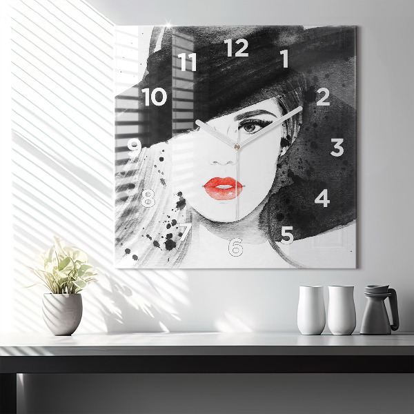 Square wall clock Woman in a hat