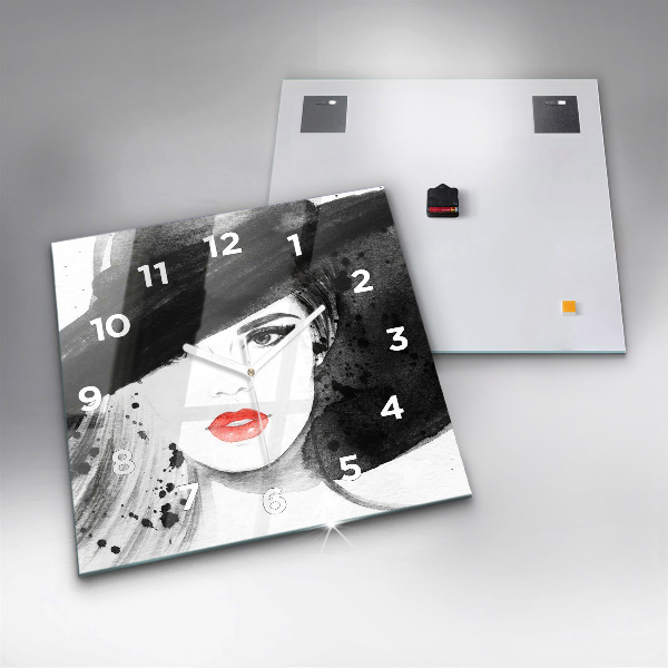 Square wall clock Woman in a hat