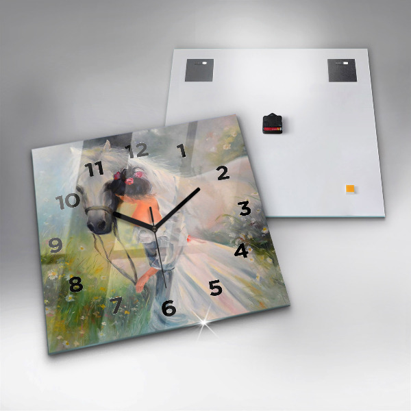Square wall clock Beautiful woman with a horse
