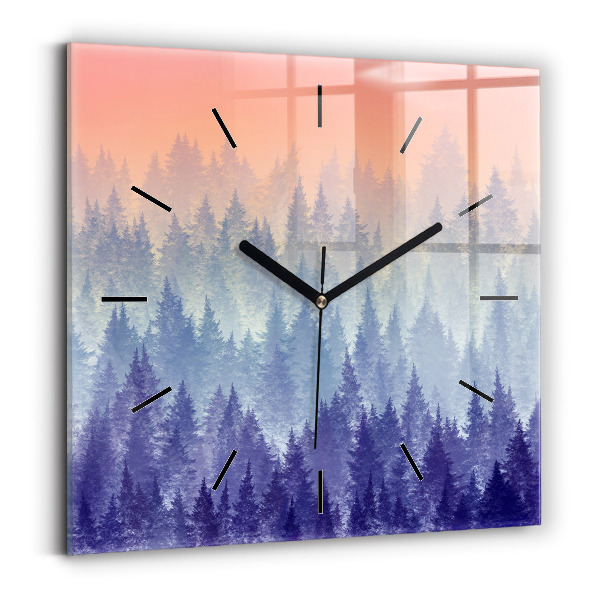 Square wall clock Forest in the fog