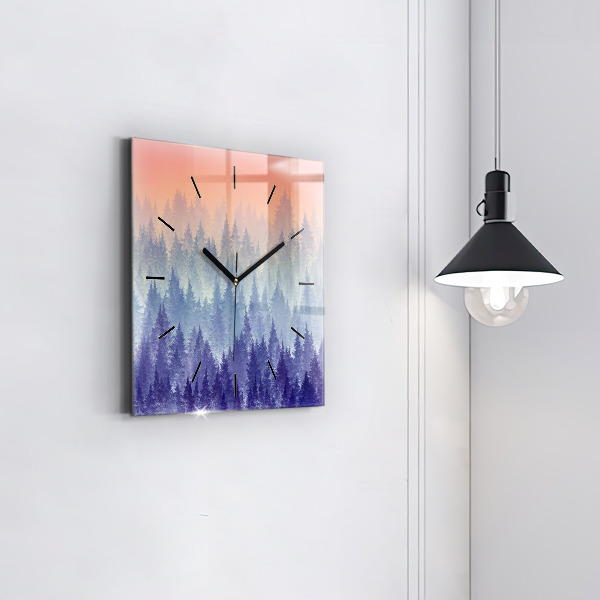 Square wall clock Forest in the fog