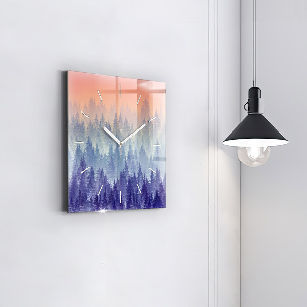 Square wall clock Forest in the fog