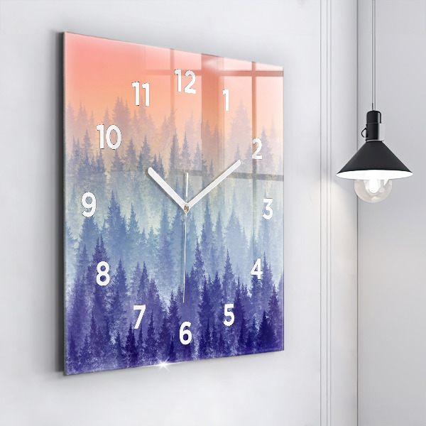 Square wall clock Forest in the fog