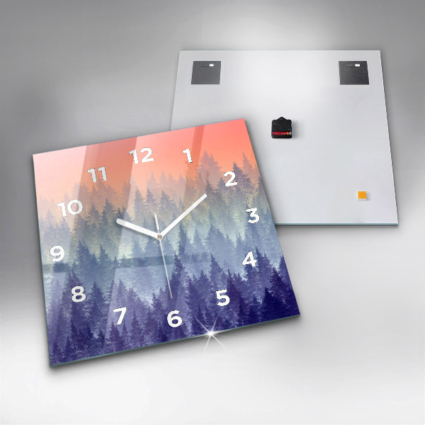 Square wall clock Forest in the fog