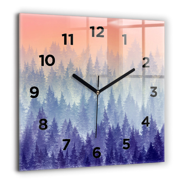 Square wall clock Forest in the fog