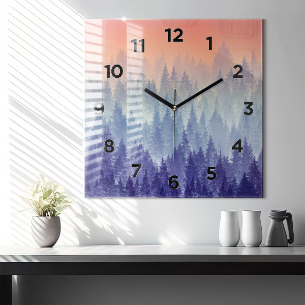 Square wall clock Forest in the fog