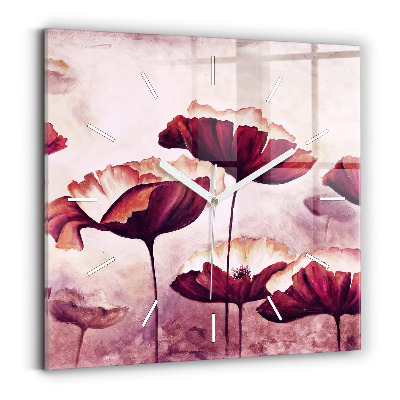 Square wall clock Blooming poppies