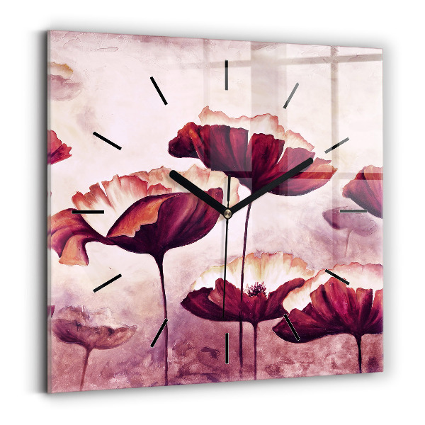 Square wall clock Blooming poppies