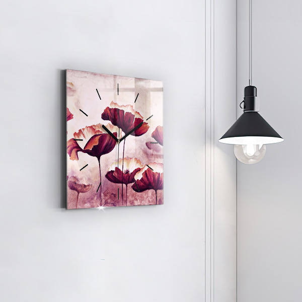 Square wall clock Blooming poppies