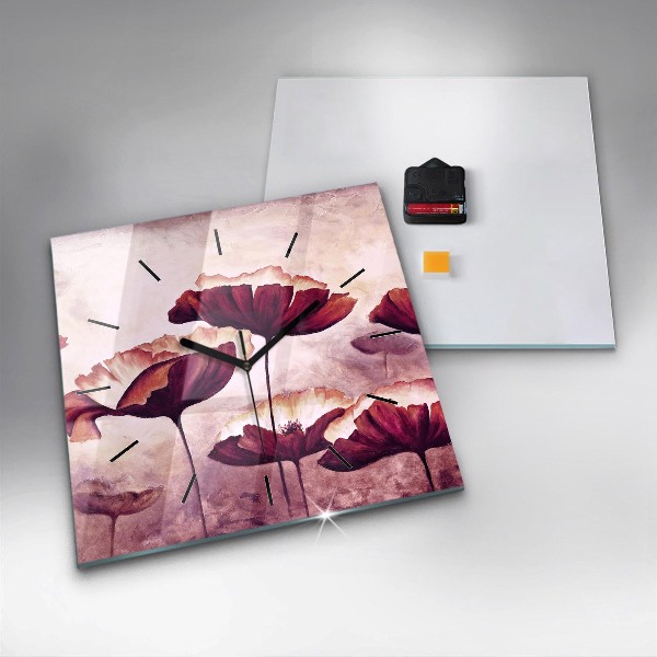 Square wall clock Blooming poppies