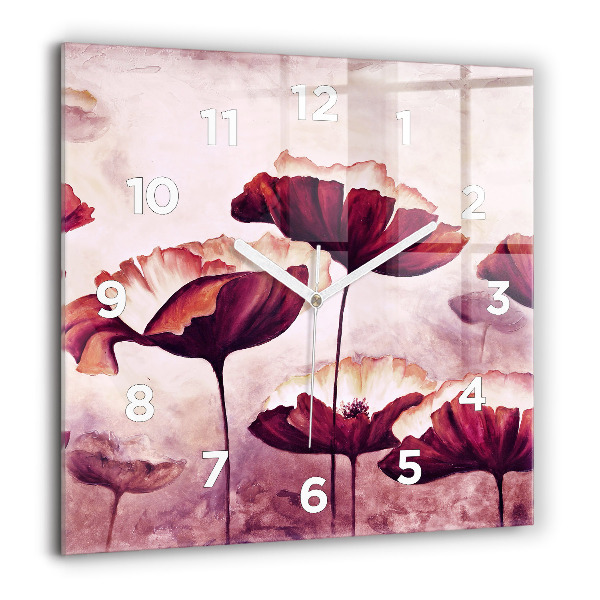 Square wall clock Blooming poppies