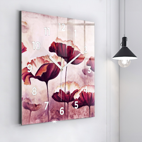 Square wall clock Blooming poppies