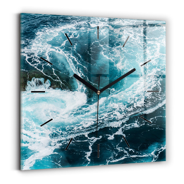 Square wall clock Swirling foamy waves