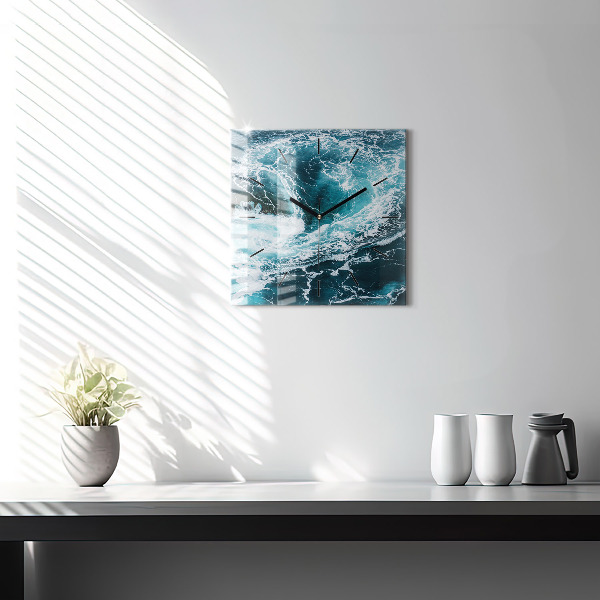 Square wall clock Swirling foamy waves
